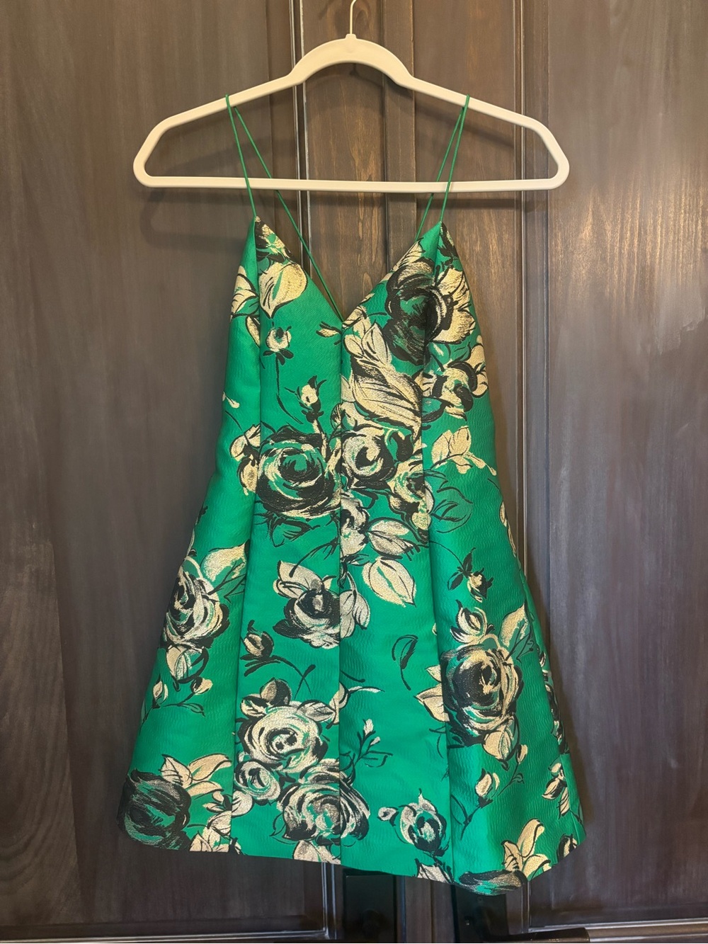 Alice + Olivia Green Floral Mini Dress with Cream & Black Accents